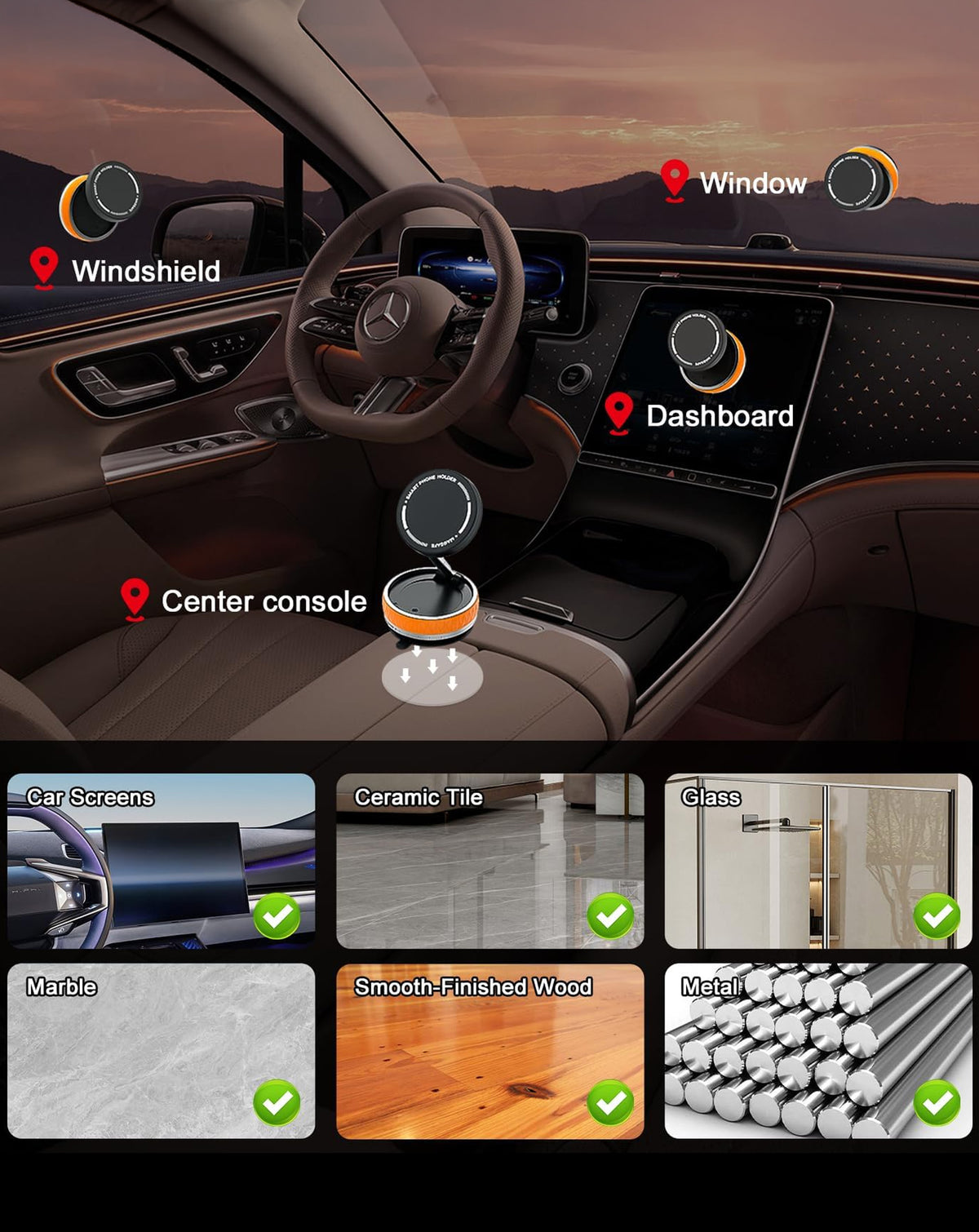 360 Degree Rotating Vacuum Suction Cup Magnetic Phone Holder - ORANGE (Only Ground Shipping)