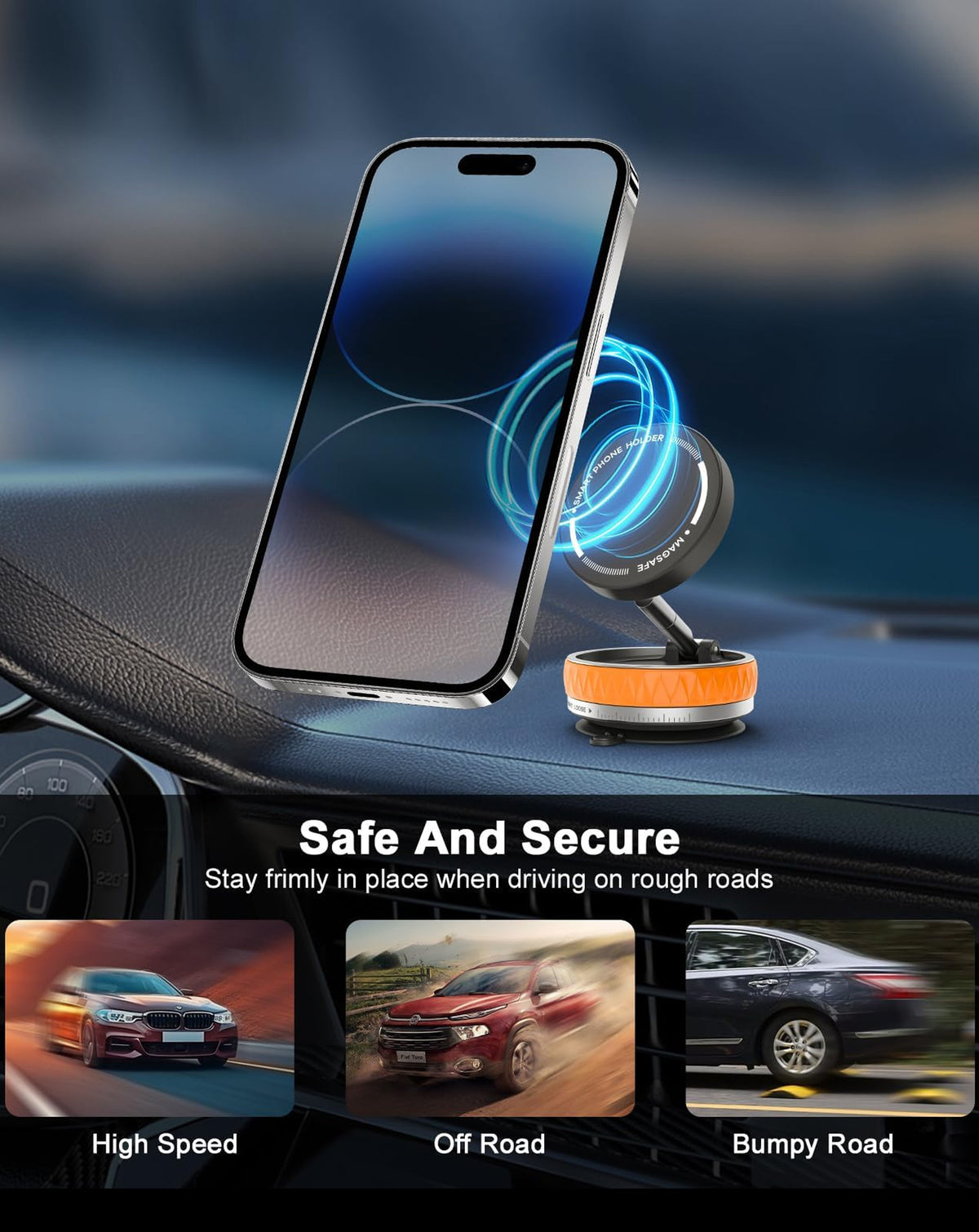 360 Degree Rotating Vacuum Suction Cup Magnetic Phone Holder - ORANGE (Only Ground Shipping)