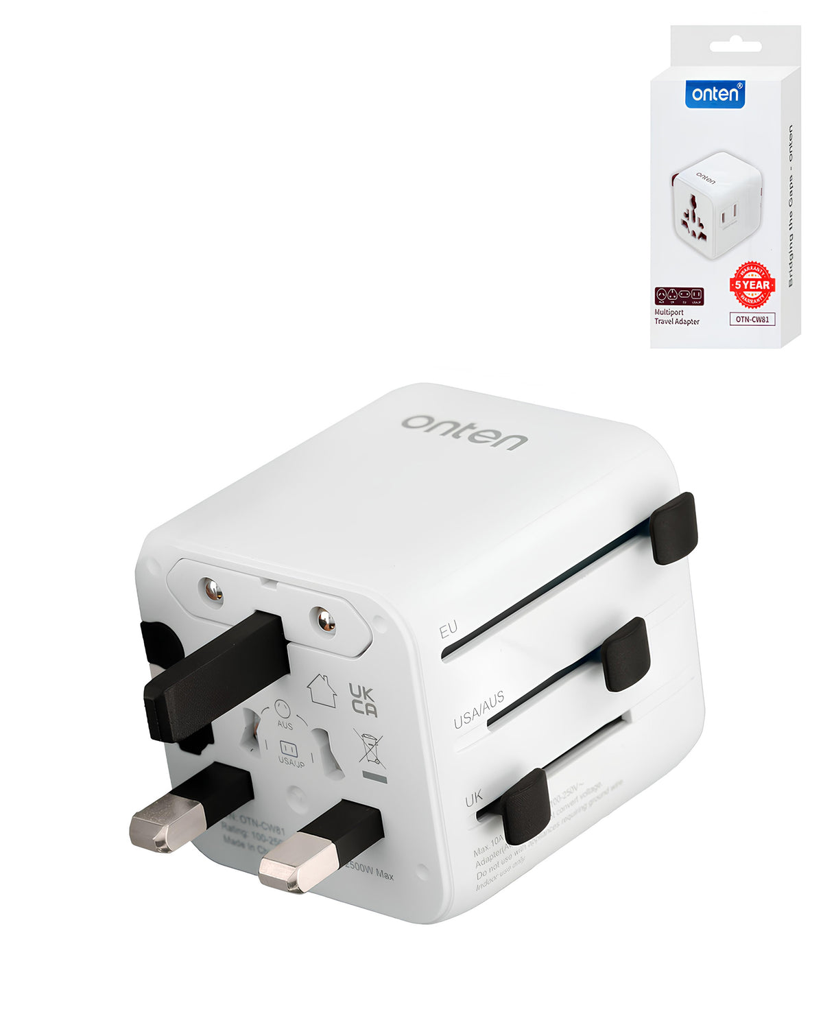 Onten Universal Travel Adapter (AUS / UK / EU / USA) (2500W) (Only Ground Shipping)