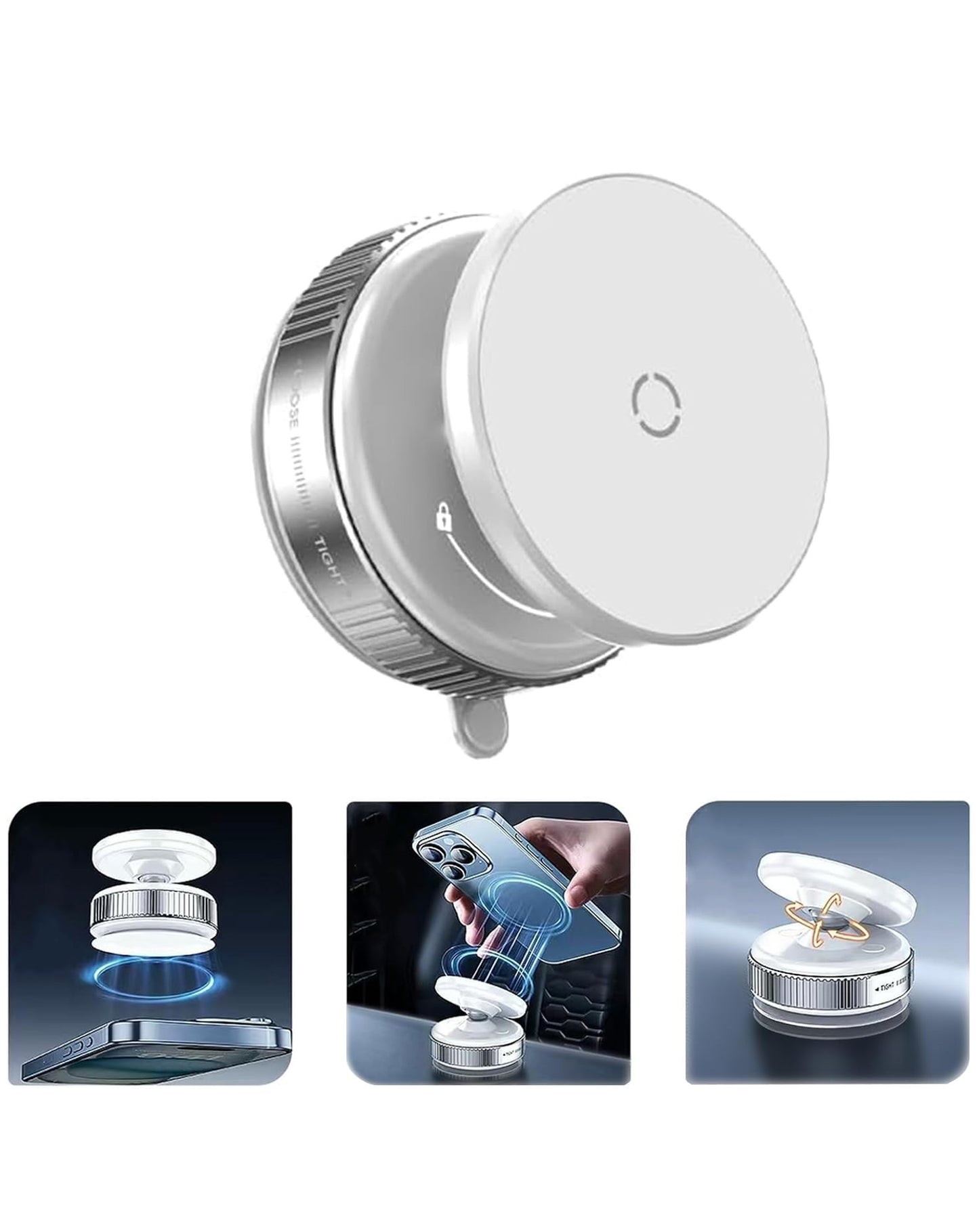 Ultra Vacuum Suctioon Cup Magnetic Car Mount - WHITE (Only Ground Shipping)