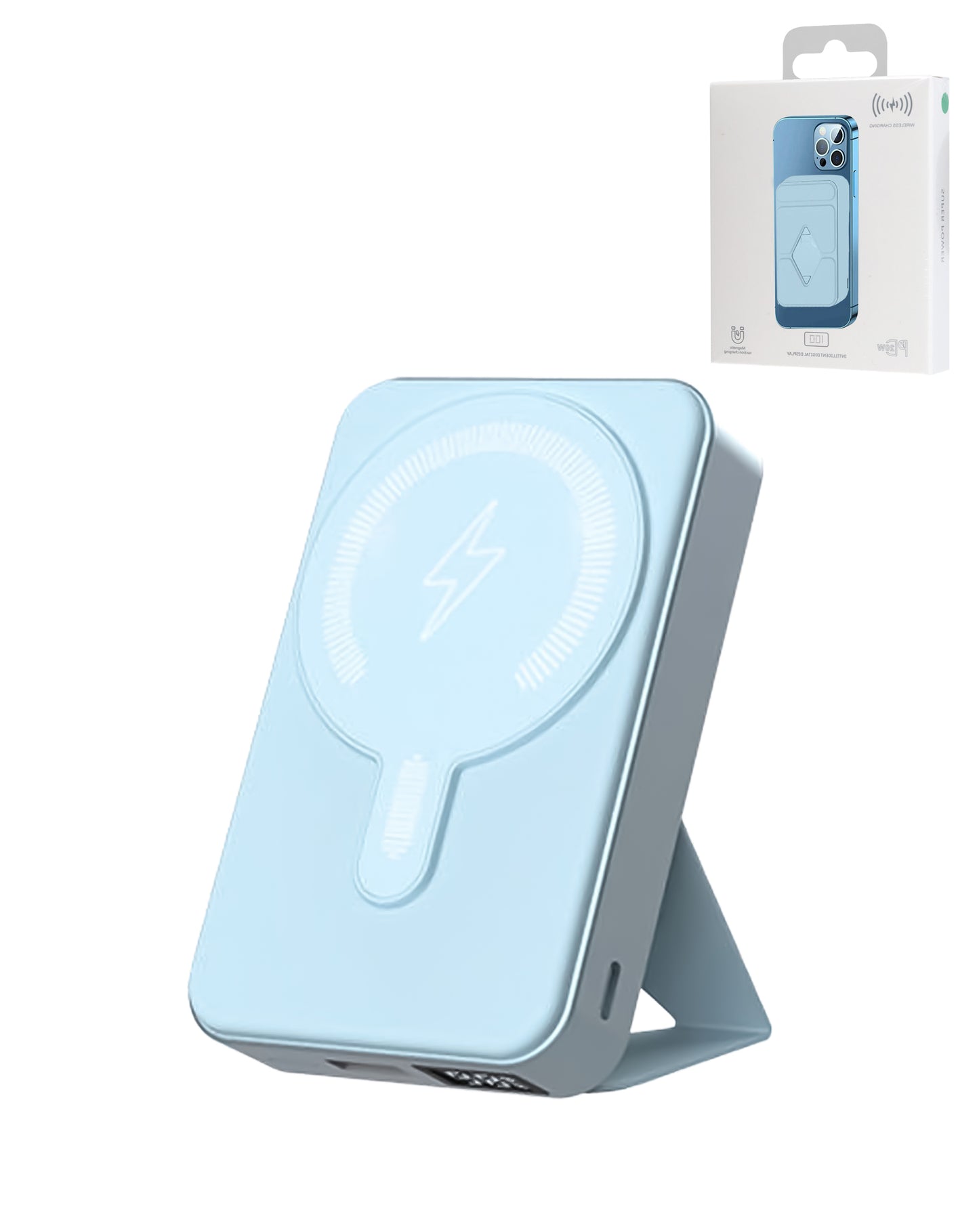 MagSafe Foldable Magnetic Power Bank (SKY BLUE) 15W Wireless / 20W PD Power Bank with USB (10000 mAh) (Only Ground Shipping)