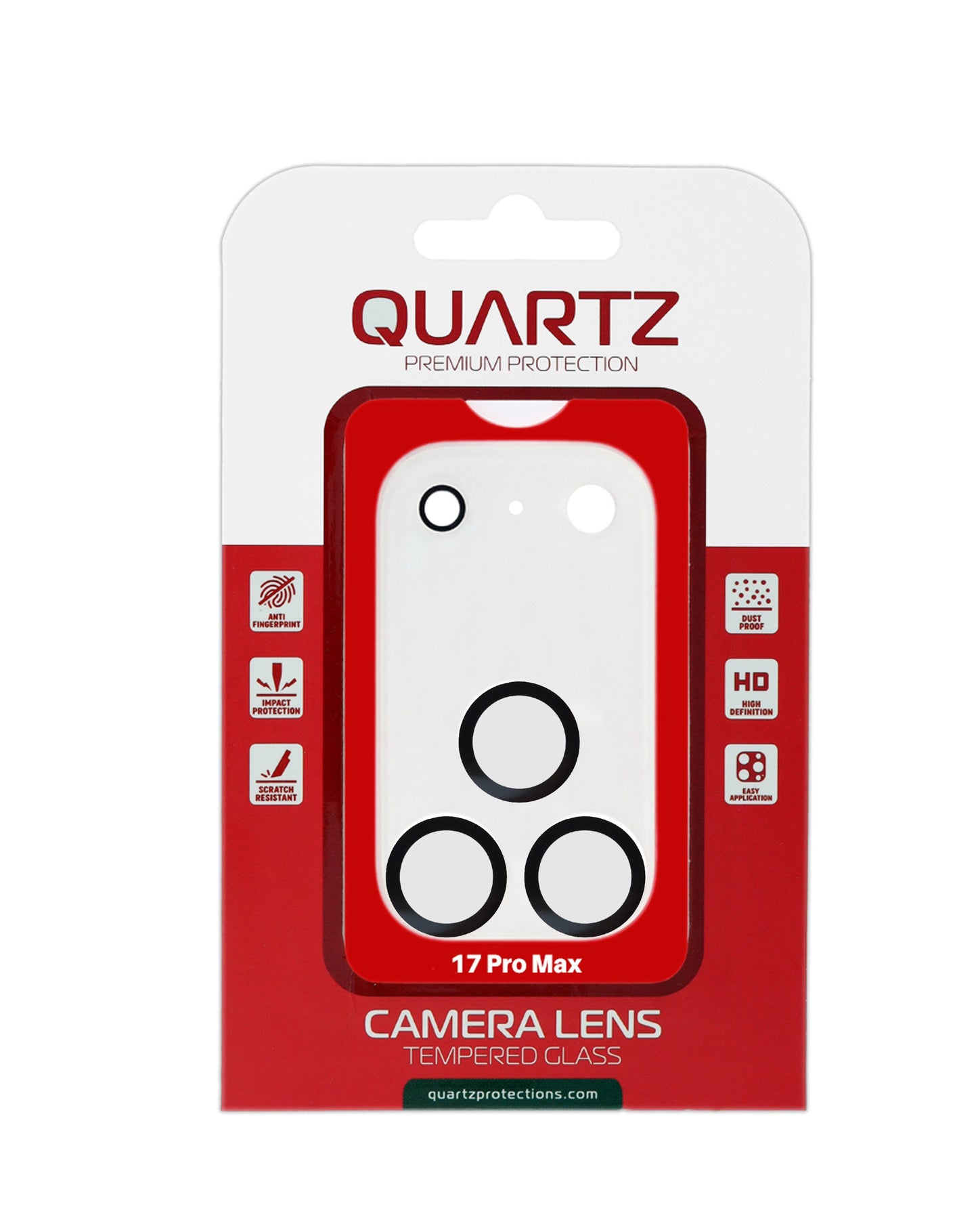 QUARTZ Clear&BLACK Back Camera Tempered Glass for iPhone 17 Pro Max