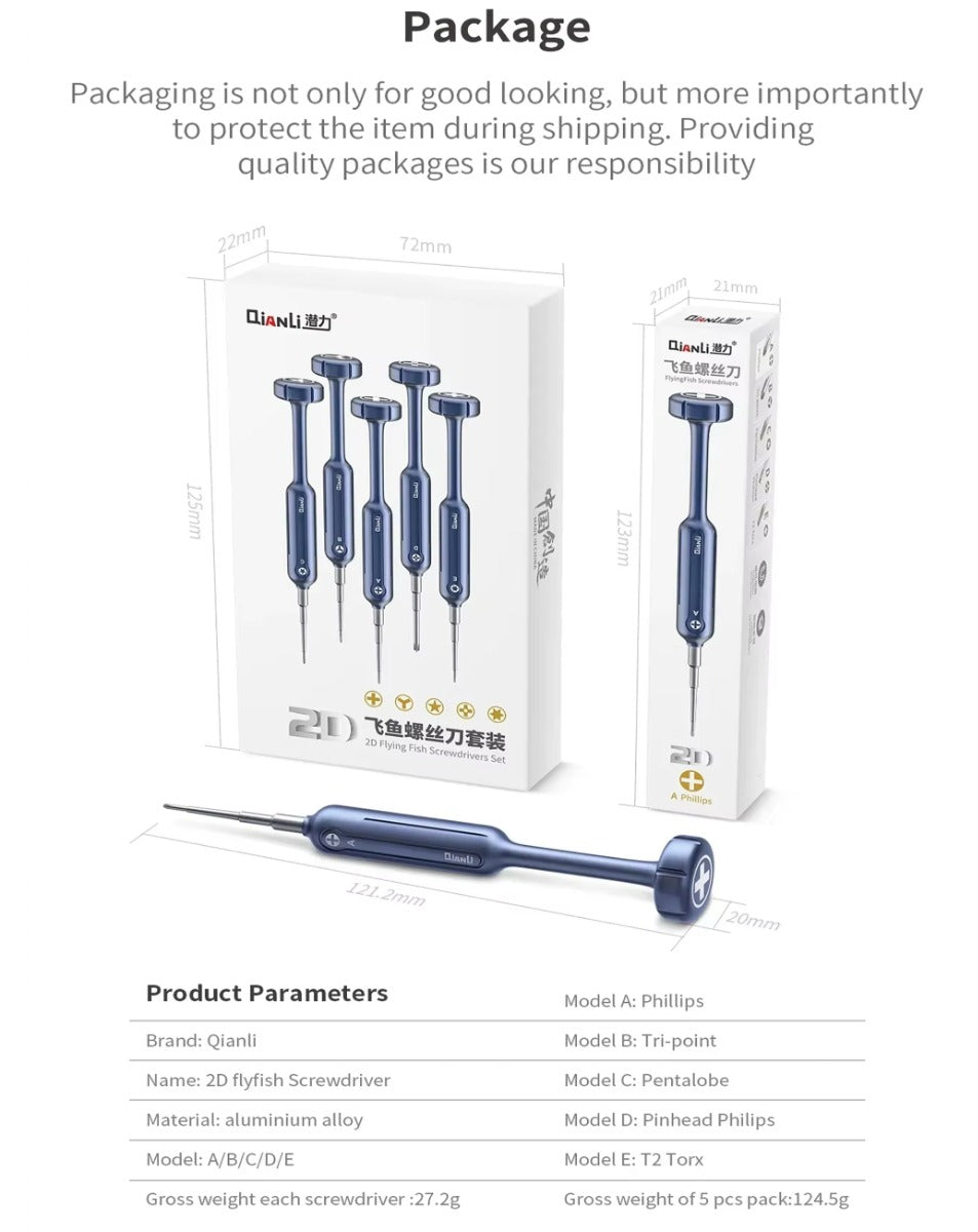 QianLi Mega-Idea 2D Flyfish Screwdriver Set (1.2mm/0.6mm/0.8mm/2.5mm/T2)