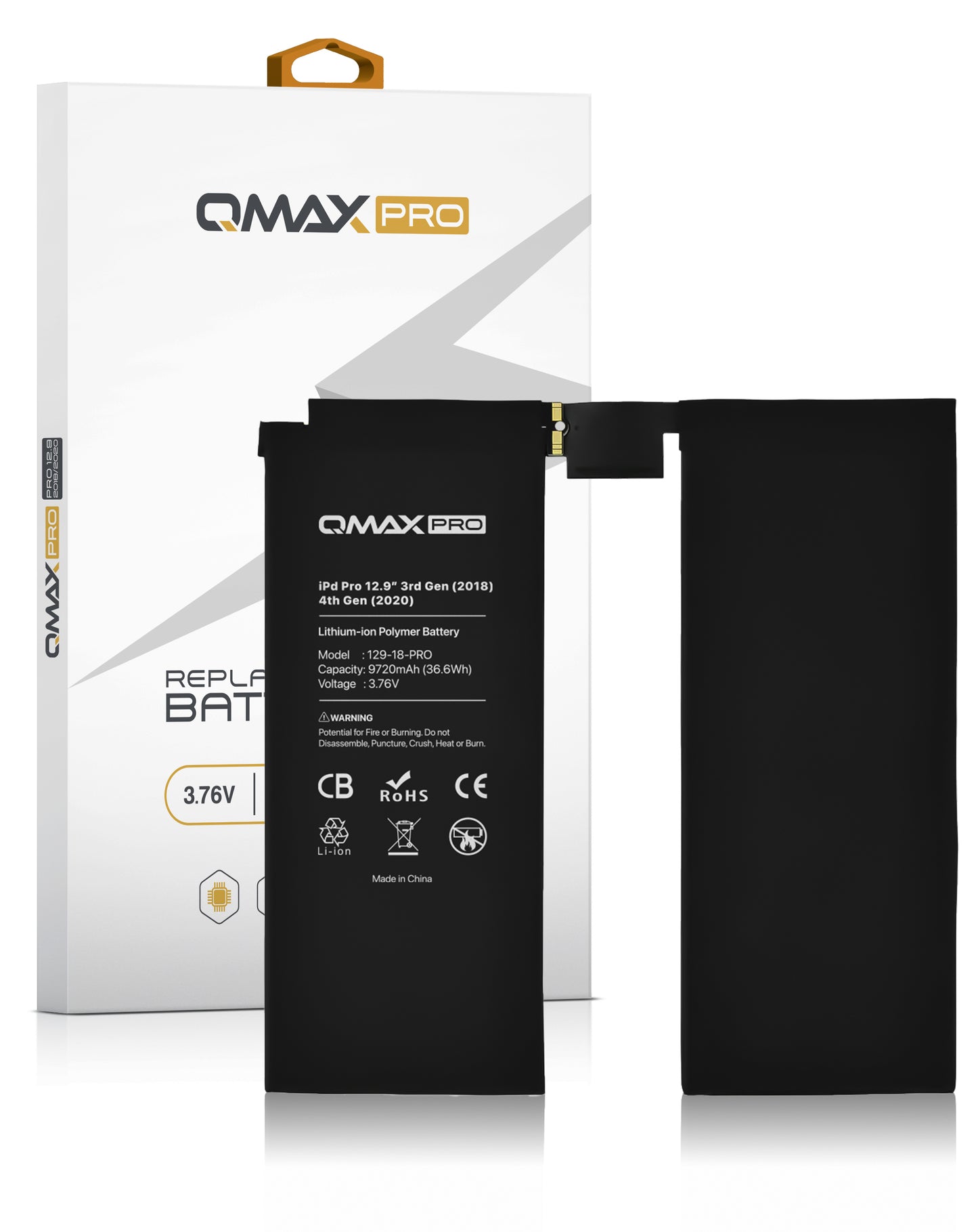 QMAX Replacement Battery for iPad Pro 12.9 (3rd-4th Gen / 2018/2020) (9720 mAh) (Only Ground Shipping)