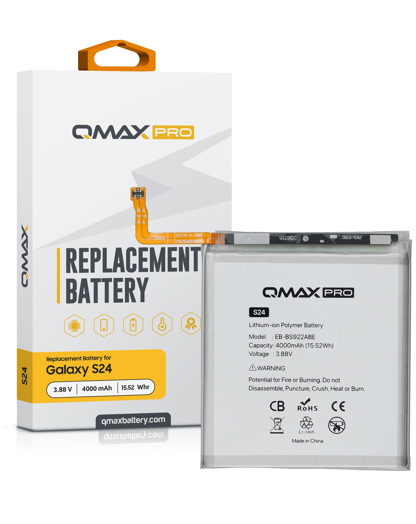 QMAX Pro Replacement Battery for Galaxy S24 (4000 mAh) (EB-BS922ABE) (Only Ground Shipping)
