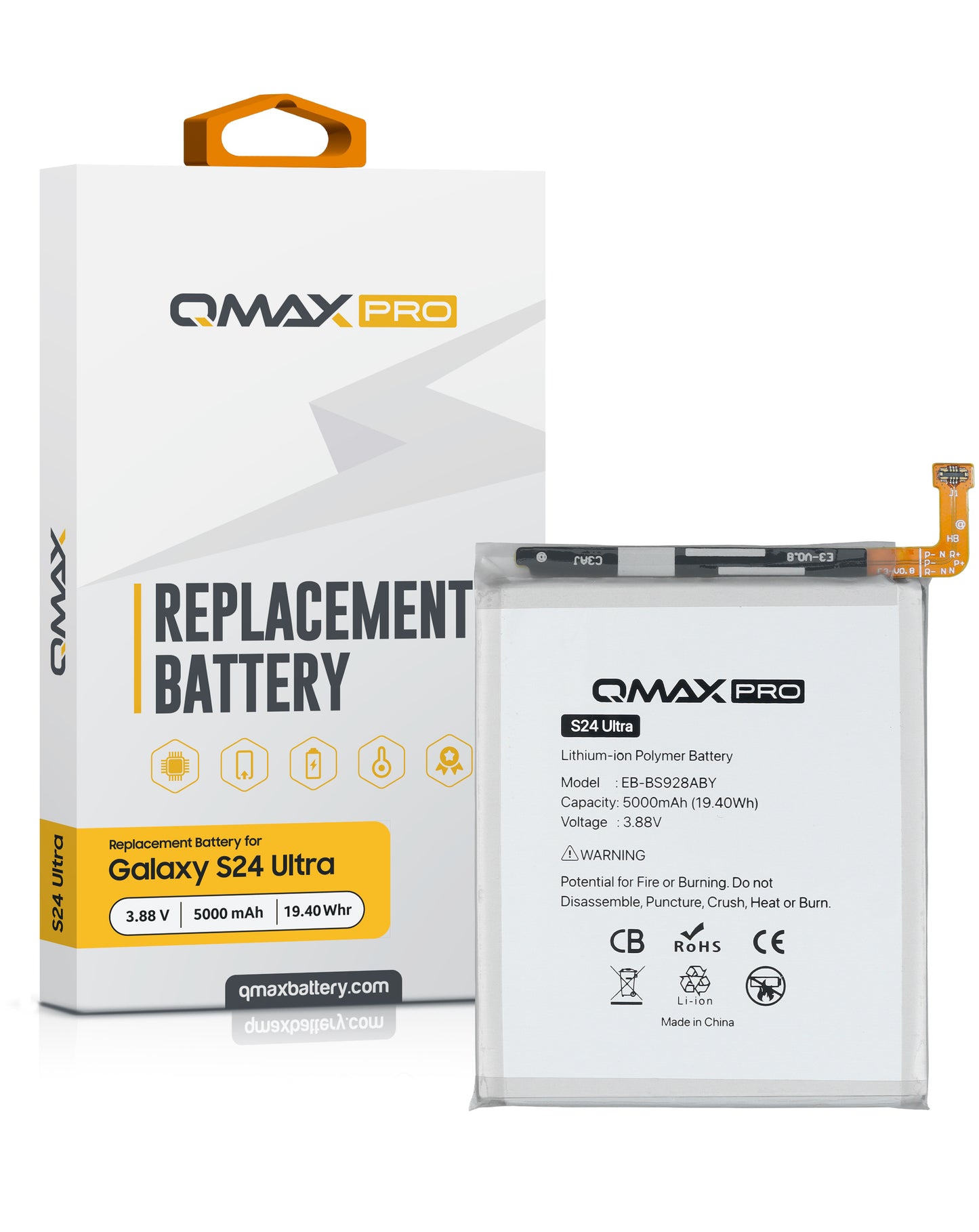 QMAX Pro Replacement Battery for Galaxy S24 Ultra (5000 mAh) (EB-BS928ABY) (Only Ground Shipping)