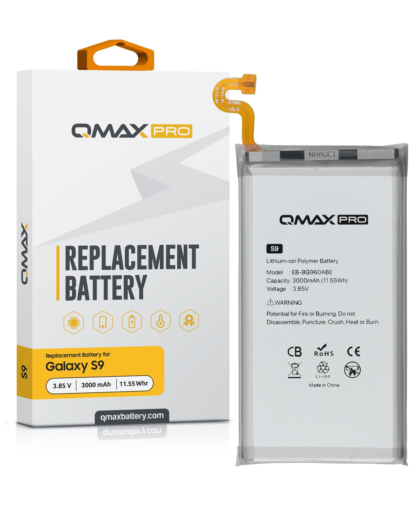 QMAX Pro Replacement Battery for Galaxy S9 (3000 mAh) (EB-BG960ABE)