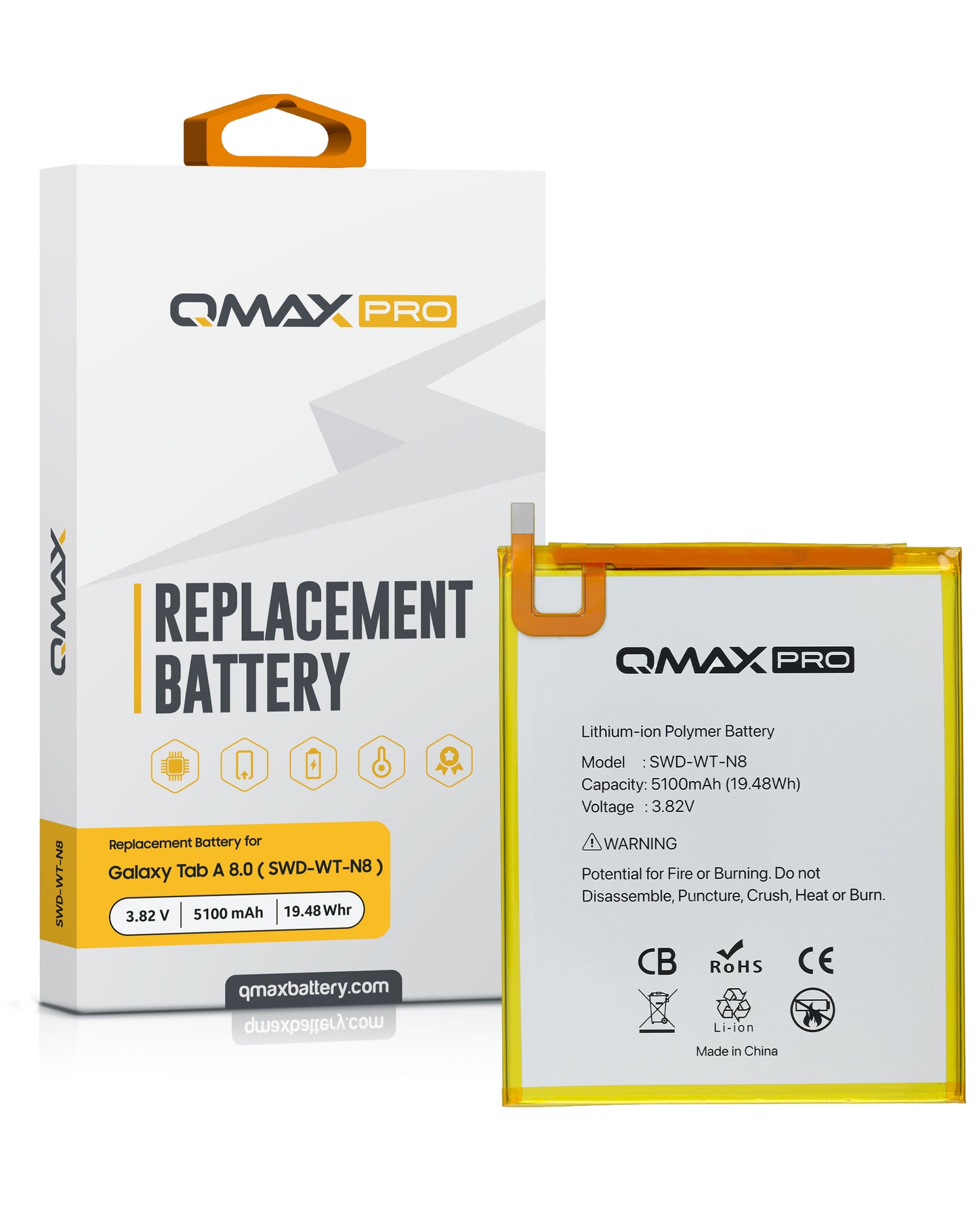 QMAX Pro Replacement Battery for Galaxy Tab A 8.0 (T290 / T295) (5100 mAh) (SWD-WT-N8) (Only Ground Shipping)