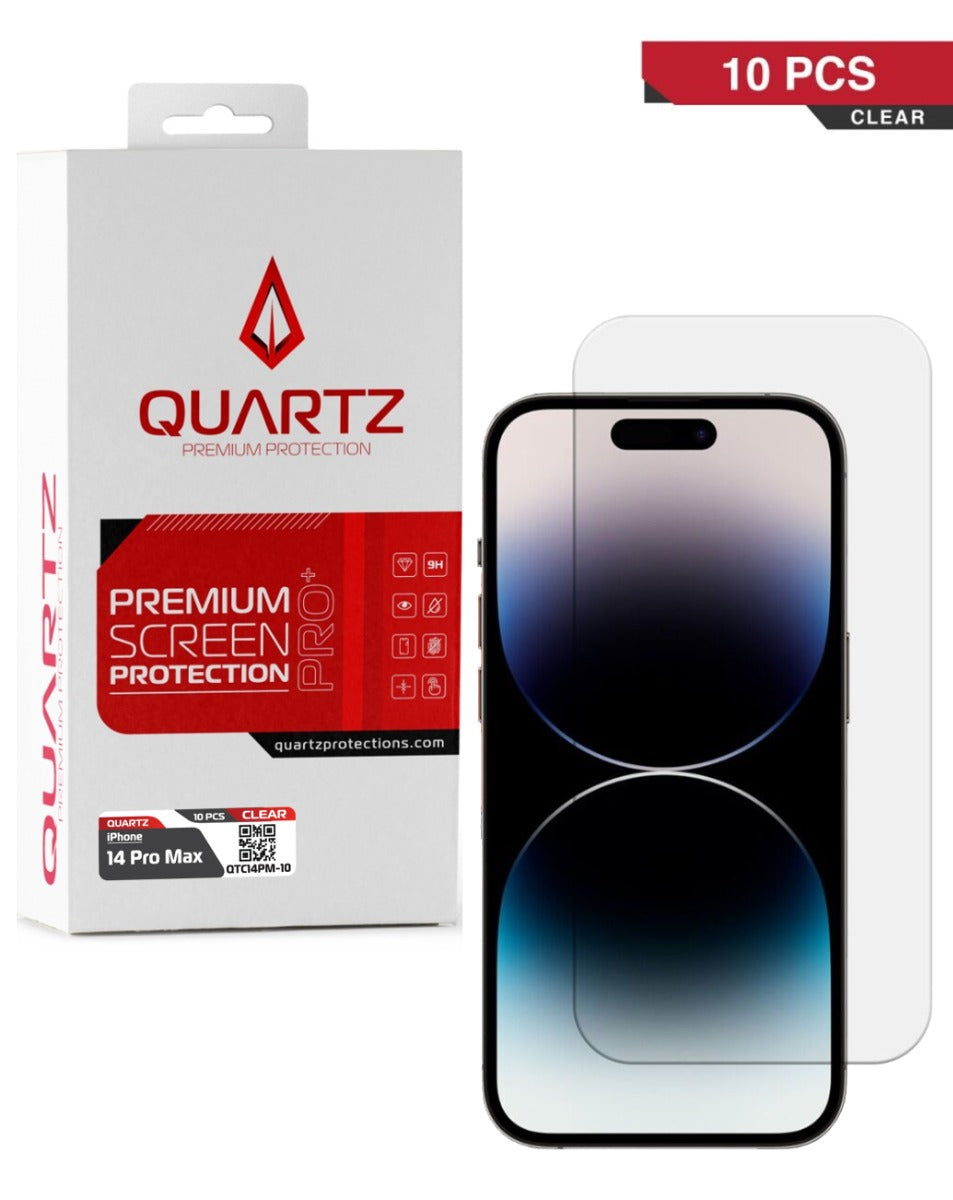 QUARTZ Clear Tempered Glass for iPhone 14 Pro Max (Pack of 10)