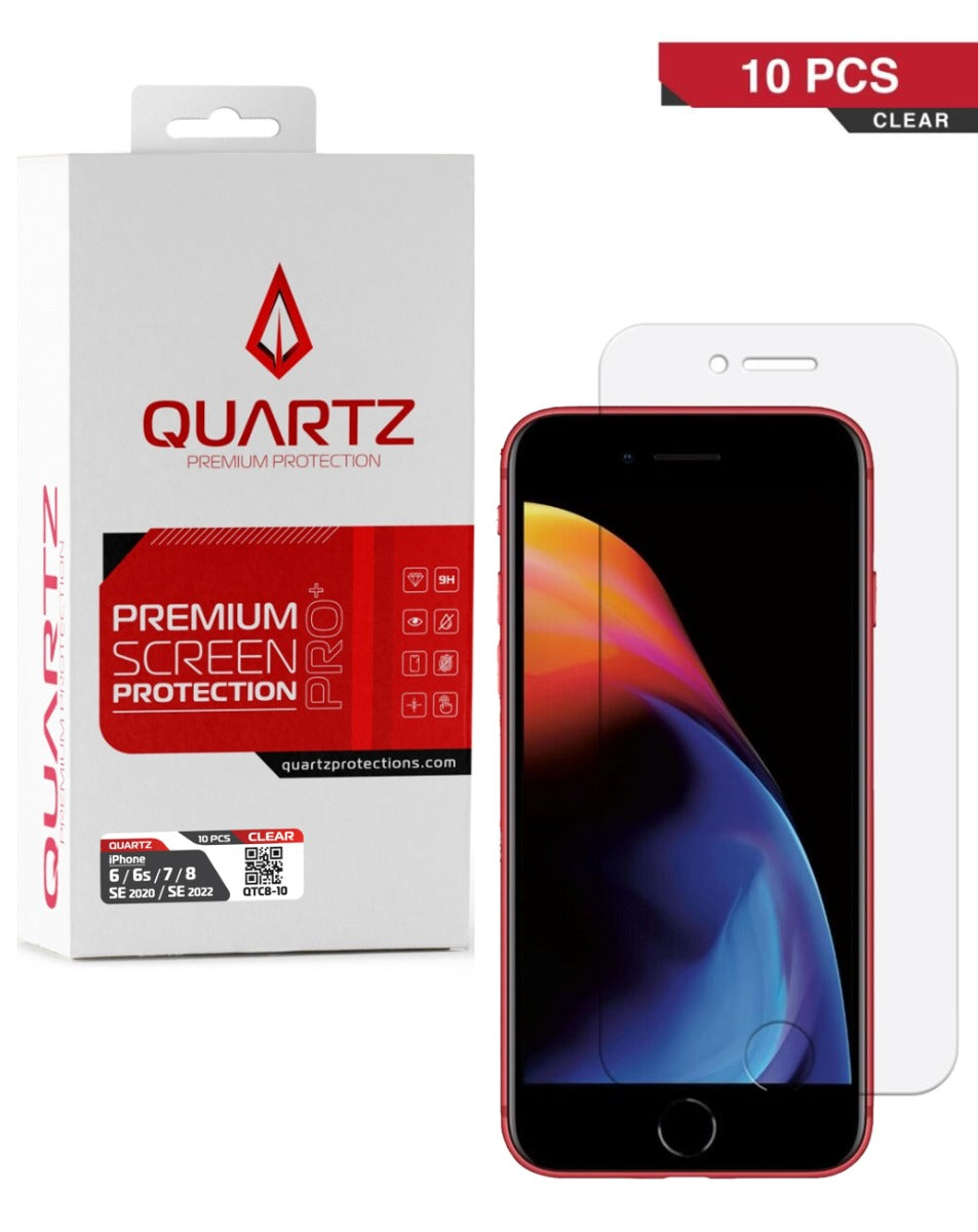QUARTZ Clear Tempered Glass for iPhone SE 2022 / SE 2020 / 8 / 7 / 6s / 6 (Pack of 10)