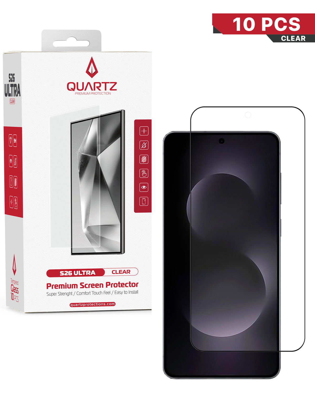 QUARTZ Clear Tempered Glass for Galaxy S26 Ultra (10 Pack)