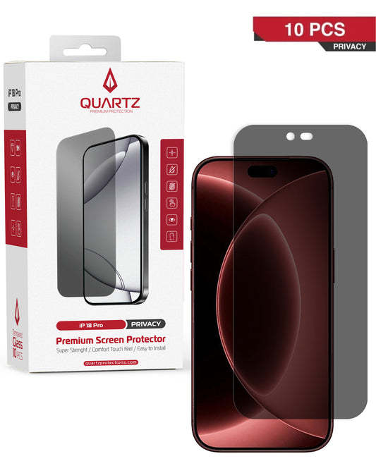 QUARTZ Privacy Tempered Glass for iPhone 18 Pro (Pack of 10)