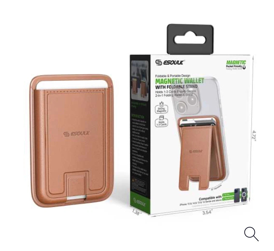 ESOULK Foldable Stand Wallet Case for iPhone 16, 15, 14, 13, 12 Series (Brown)