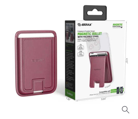 ESOULK Foldable Stand Wallet Case for iPhone 16, 15, 14, 13, 12 Series (Maroon)