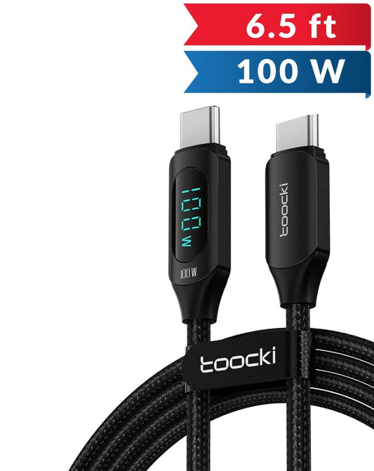 Toocki Type C to Type C Super Fast Charging Data Cable w/ Display (BLACK) (100W) (6ft)