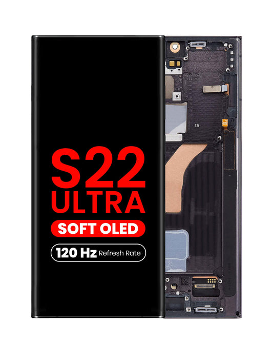 OLED Assembly with Frame for Galaxy S22 Ultra (S908) (PHANTOM BLACK) (Aftermarket Pro Soft Oled / 120HZ)