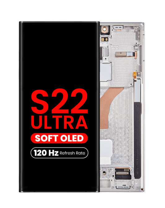 OLED Assembly with Frame for Galaxy S22 Ultra (S908) (PHANTOM WHITE) (Aftermarket Pro Soft Oled / 120HZ)