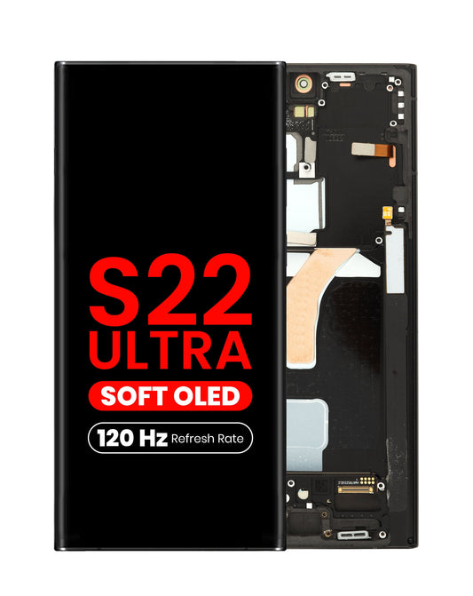 OLED Assembly with Frame for Galaxy S22 Ultra (S908) (PHANTOM BLACK) (Aftermarket Plus Soft Oled / 120Hz)