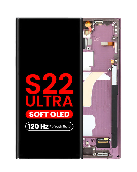 OLED Assembly with Frame for Galaxy S22 Ultra (S908) (BURGUNDY) (Aftermarket Plus Soft Oled / 120Hz)