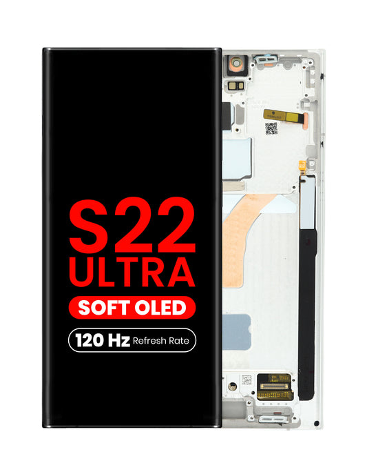 OLED Assembly with Frame for Galaxy S22 Ultra (S908) (PHANTOM WHITE) (Aftermarket Plus Soft Oled / 120Hz)