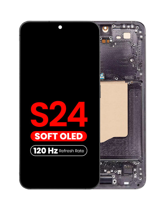 OLED Assembly with Frame for Galaxy S24 (S921) (ONYX BLACK) (Aftermarket Plus Soft Oled / 120Hz)