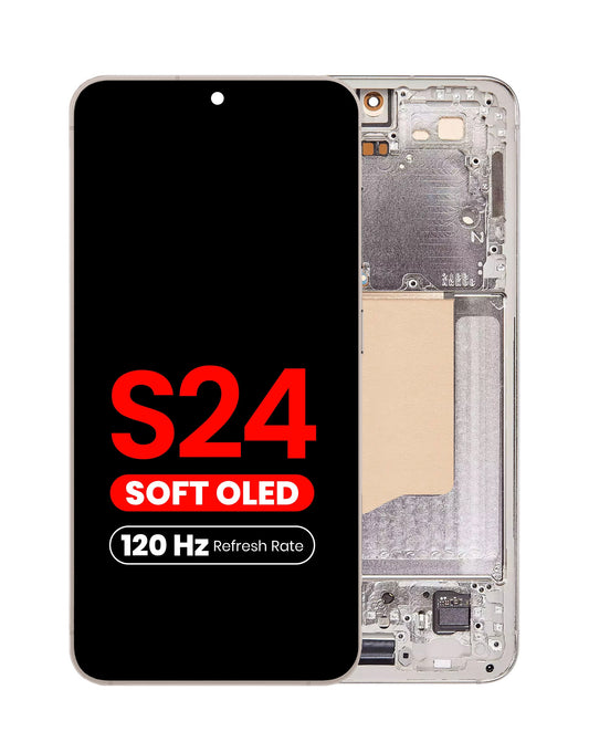 OLED Assembly with Frame for Galaxy S24 (S921) (AMBER YELLOW) (Aftermarket Plus Soft Oled / 120Hz)