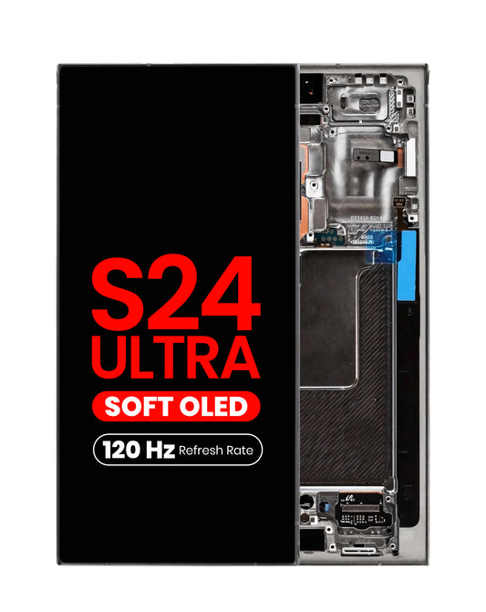 OLED Assembly with Frame for Galaxy S24 Ultra (S928) (TITANIUM BLACK) (Aftermarket Plus Soft Oled / 120Hz)