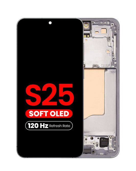 OLED Assembly with Frame for Galaxy S25 (S931) (SILVER SHADOW) (Aftermarket Plus Soft Oled / 120Hz)
