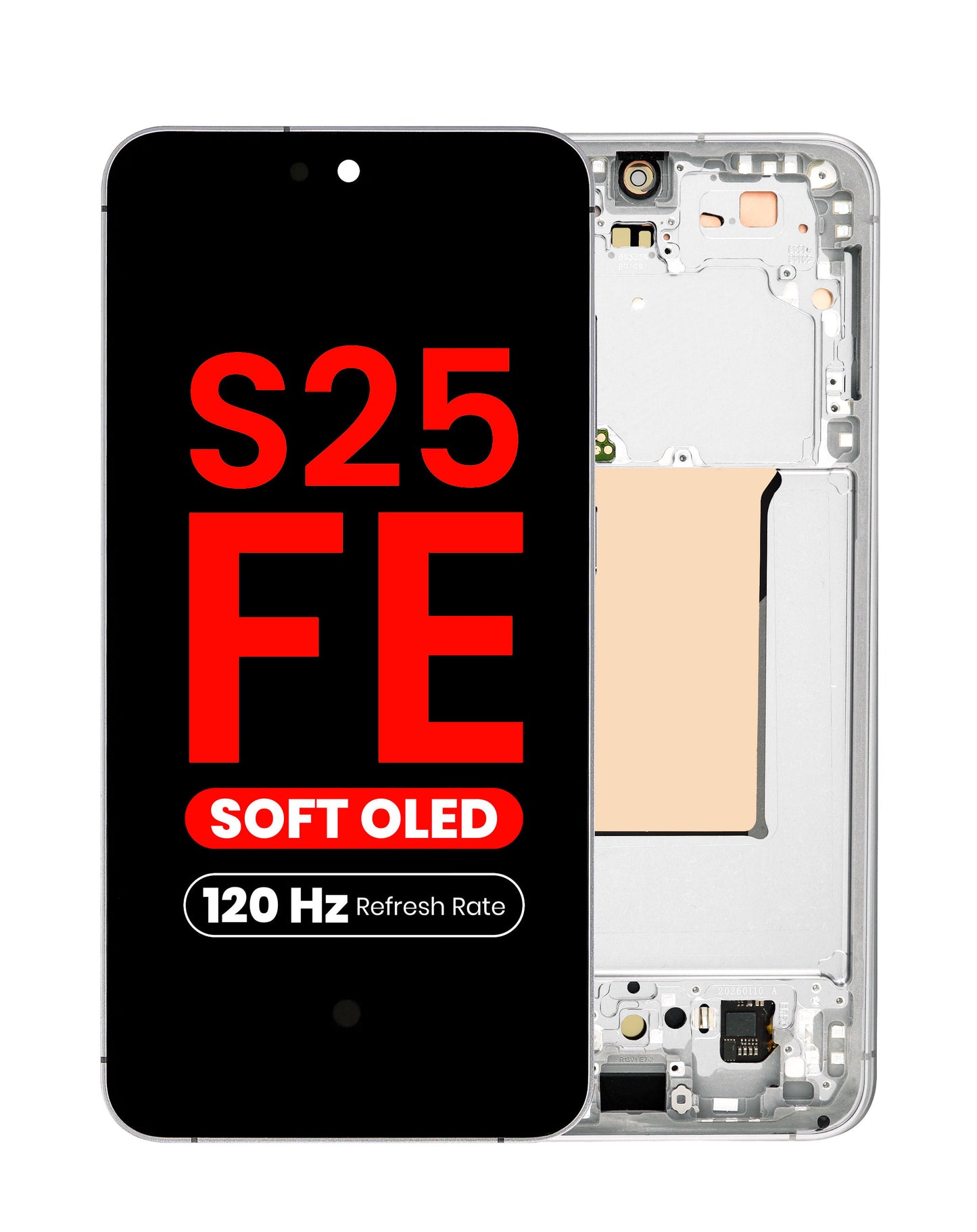 OLED Assembly with Frame for Galaxy S25 FE (S731) (WHITE) (Aftermarket Plus Soft Oled / 120Hz)