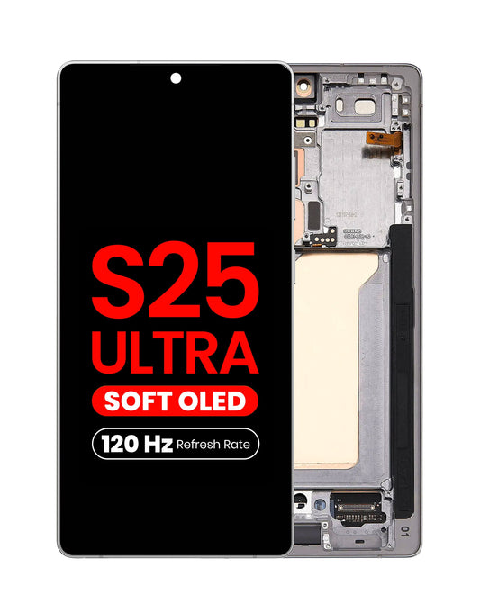 OLED Assembly with Frame for Galaxy S25 Ultra (S938) (TITANIUM WHITESILVER) (Aftermarket Plus Soft Oled / 120Hz)