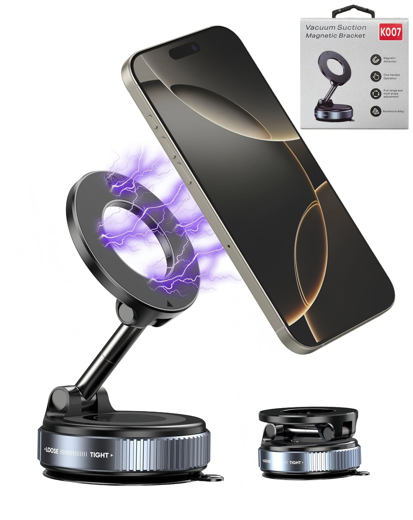 360° Adjustable Vacuum Suction Car Phone Holder for Magsafe - BLACK (Only Ground Shipping)