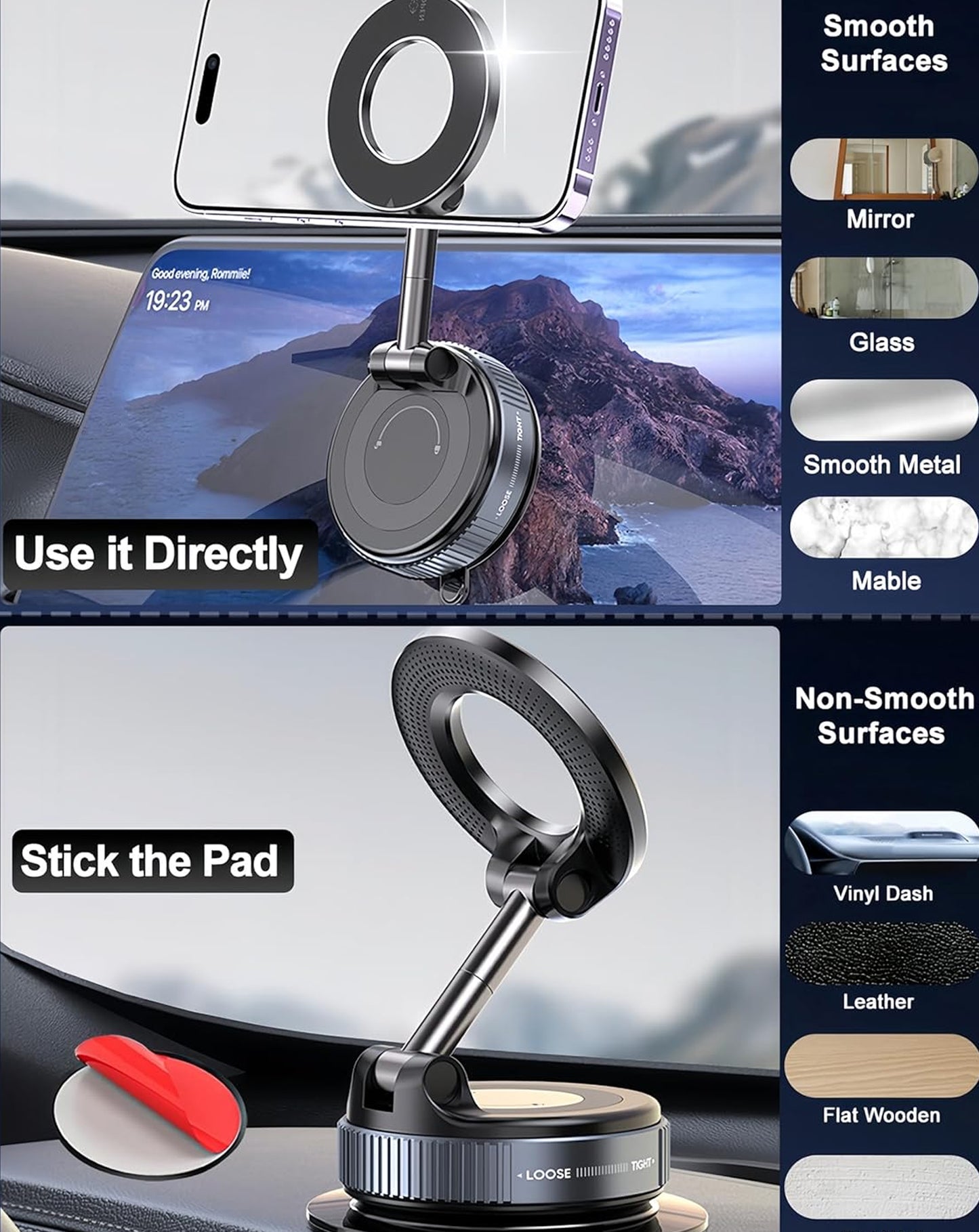 360° Adjustable Vacuum Suction Car Phone Holder for Magsafe - BLACK (Only Ground Shipping)