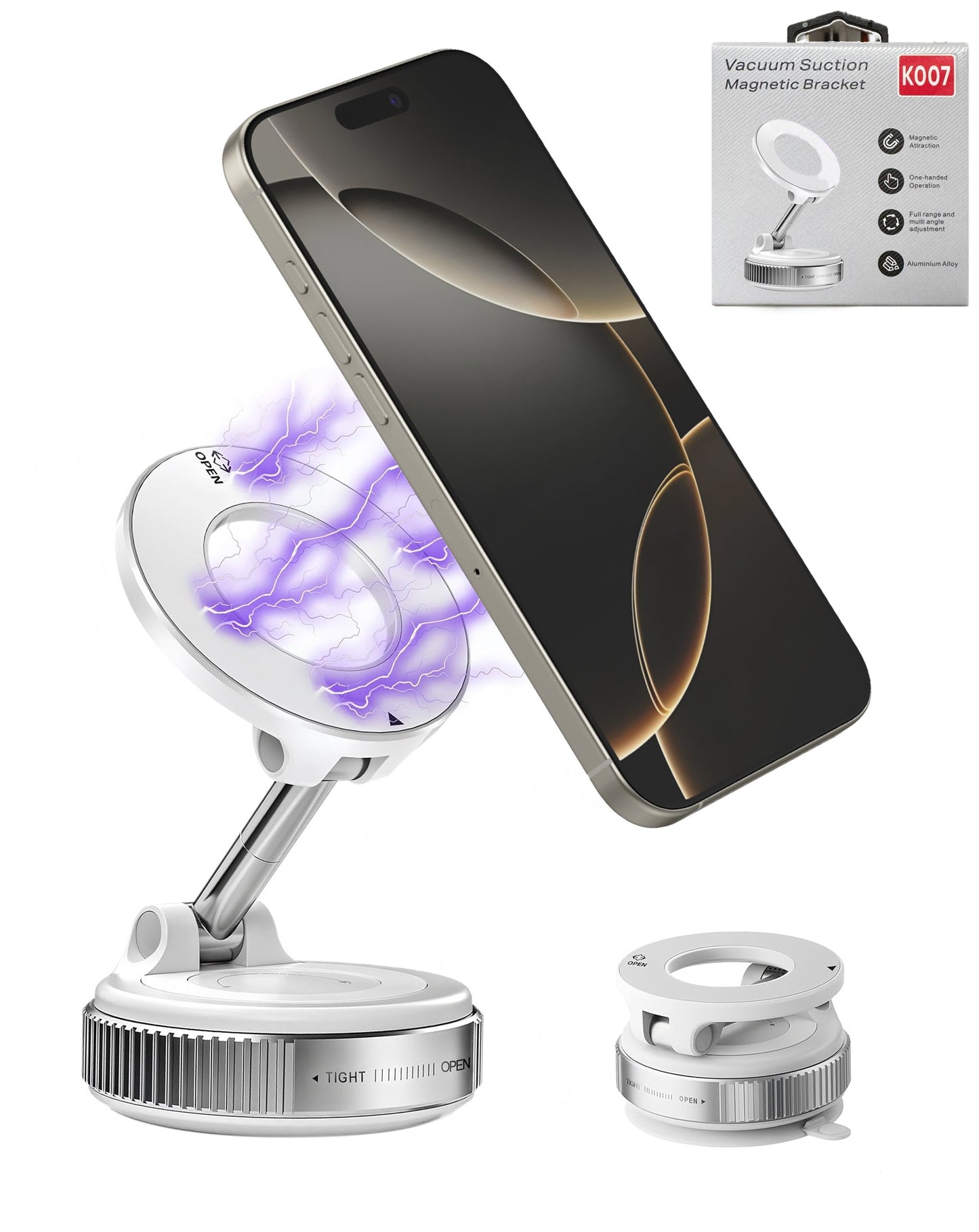 360° Adjustable Vacuum Suction Car Phone Holder for Magsafe - WHITE (Only Ground Shipping)
