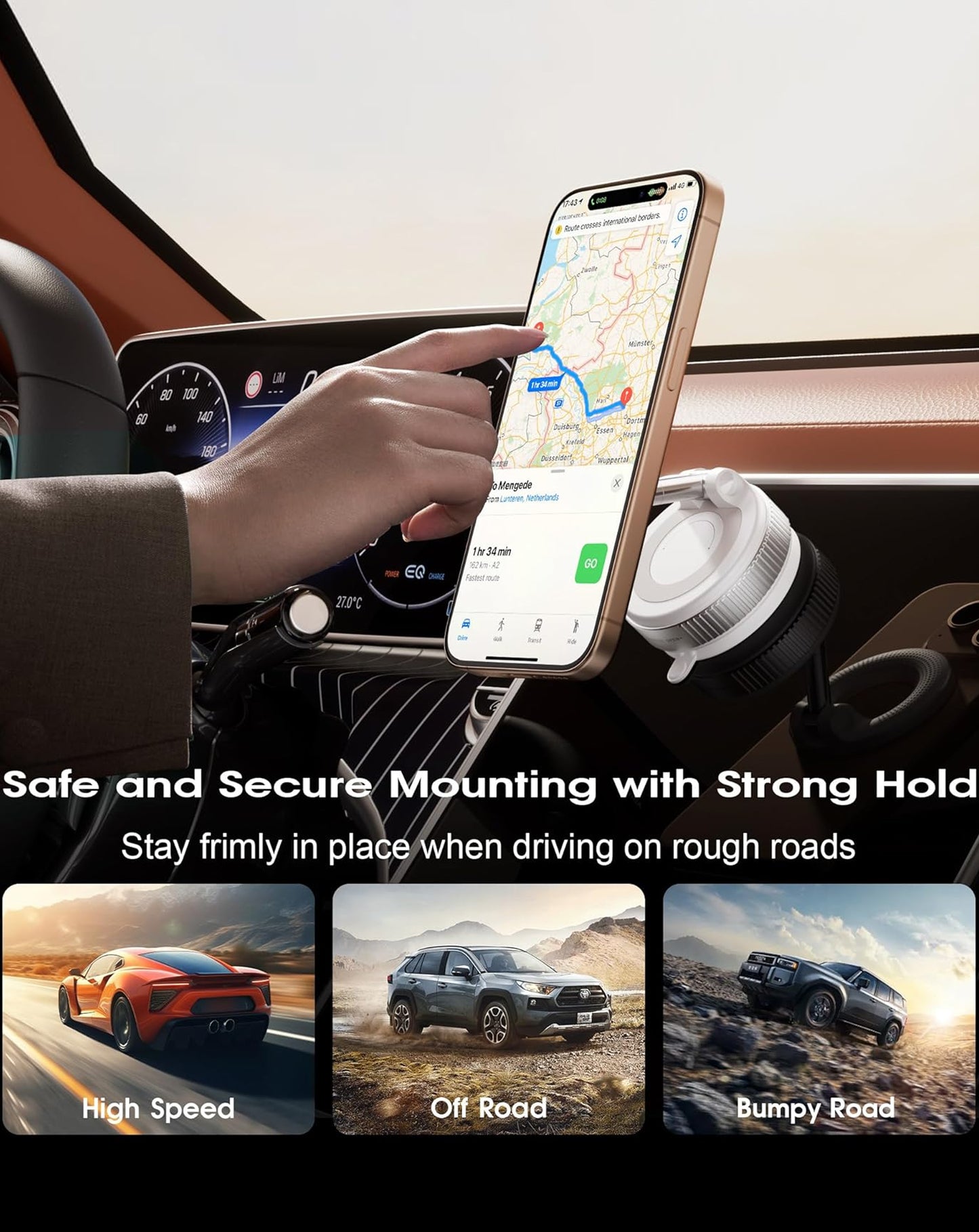 360° Adjustable Vacuum Suction Car Phone Holder for Magsafe - WHITE (Only Ground Shipping)