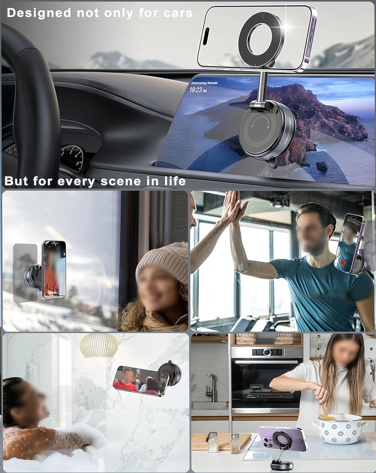 360° Adjustable Vacuum Suction Car Phone Holder for Magsafe - WHITE (Only Ground Shipping)