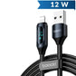 Toocki Type A to Lightning Fast Charging Data Cable w/ Display (BLACK) (12W) (6ft)