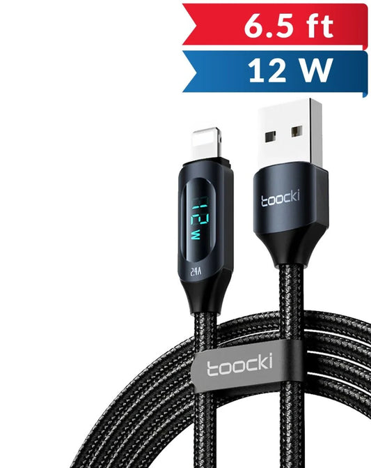 Toocki Type A to Lightning Fast Charging Data Cable w/ Display (BLACK) (12W) (6ft)