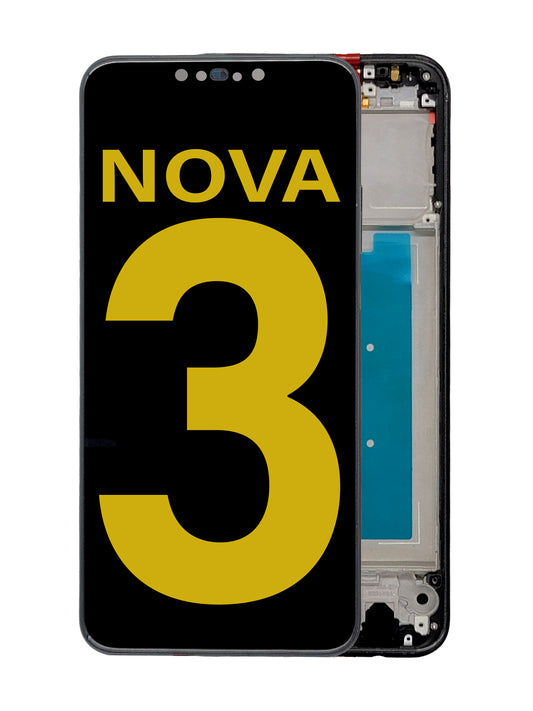 HW Nova 3 Screen Assembly (With The Frame) (Refurbished) (Black)